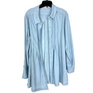 Soft Surroundings Revelle Pintuck Chambray Blue Hidden Button Down Tunic